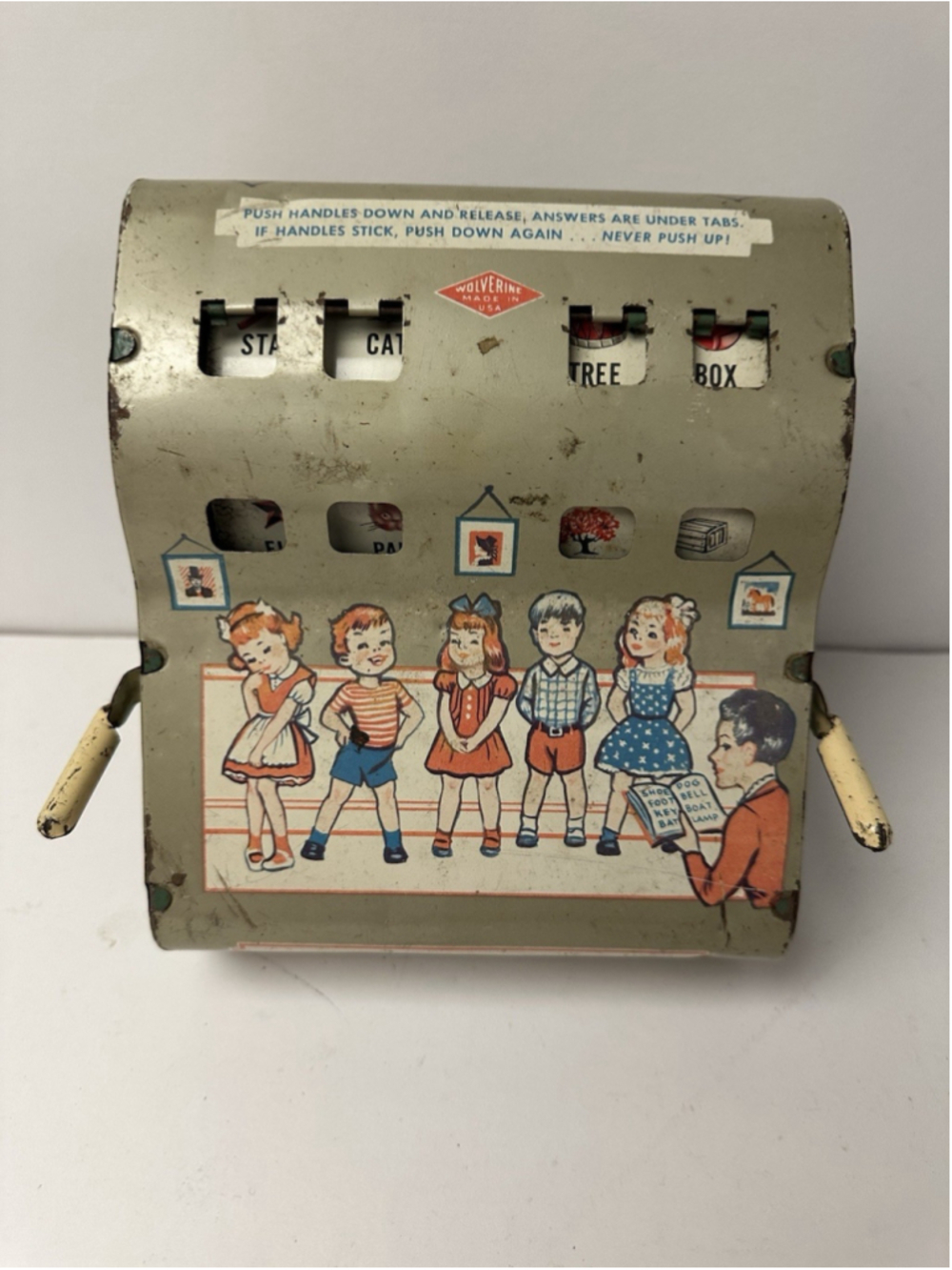 Vintage Wolverine See and Spell Tin Litho Toy Machine Mechanical Educational 40s